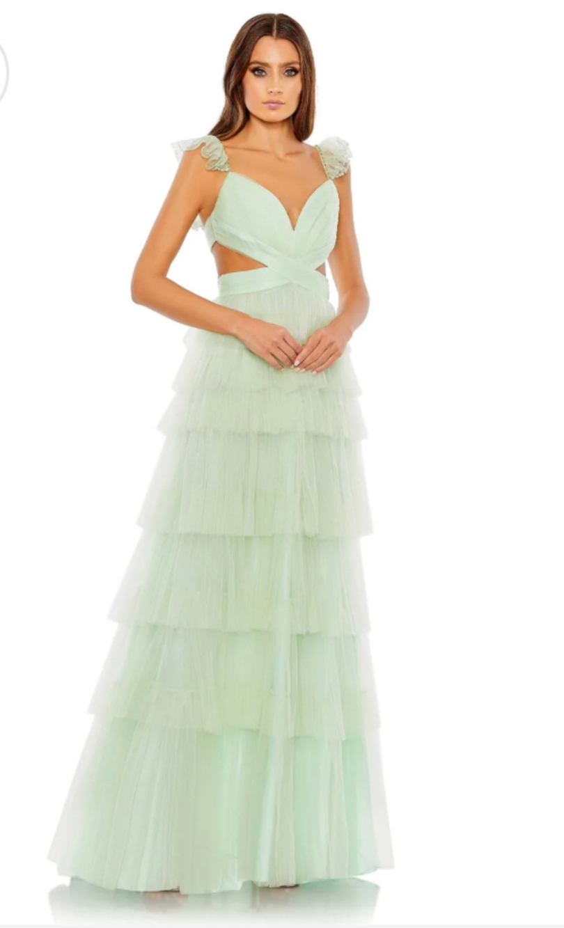 Mac Duggal 50670 Ruffle Maxi Tiered Formal Party Gown In Mint Size 8 New $598